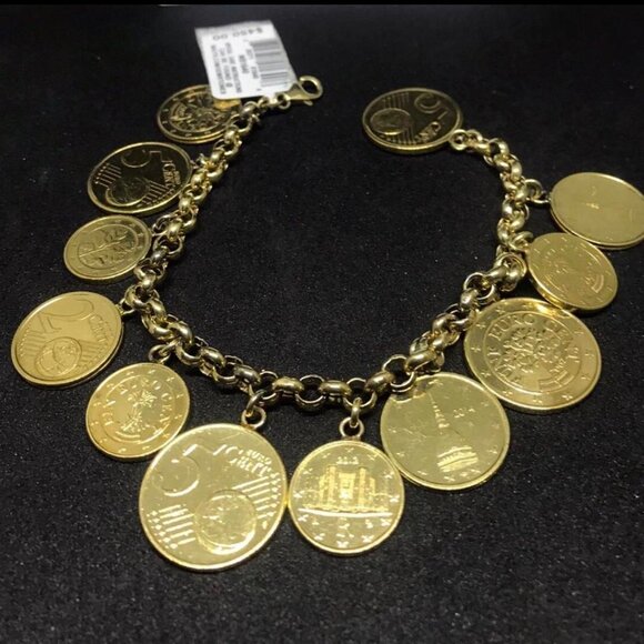 PiF908 Coin Bracelet – Sterling Silver Vermeil in Yellow Gold European Style